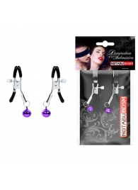 Оригинальные зажимы на соски с фиолетовыми шариками - Notabu - купить с доставкой в Северодвинске