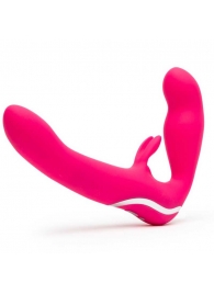 Ярко-розовый безремневой страпон Rechargeable Vibrating Strapless Strap-On - Happy Rabbit - купить с доставкой в Северодвинске