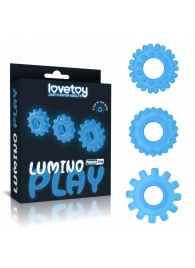 Набор из 3 голубых, светящихся в темноте эрекционных колец Lumino Play - Lovetoy - в Северодвинске купить с доставкой