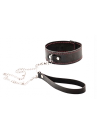 Черный широкий ошейник с красной строчкой и поводком - Crazy Handmade - купить с доставкой в Северодвинске