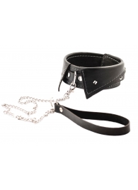 Черный ошейник-воротничок с металлическим поводком - Crazy Handmade - купить с доставкой в Северодвинске