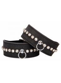 Черные наручники Diamond Studded Wrist Cuffs - Shots Media BV - купить с доставкой в Северодвинске