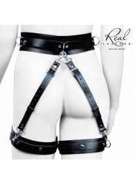 Черный кожаный пояс с гартерами - L-XL - Notabu - купить с доставкой в Северодвинске