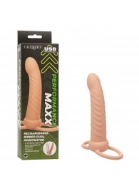 Телесная насадка для двойного проникновения Rechargeable Ribbed Dual Penetrator с вибрацией - California Exotic Novelties - купить с доставкой в Северодвинске