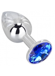 Анальное украшение BUTT PLUG  Small с синим кристаллом - 7 см. - Anal Jewelry Plug - купить с доставкой в Северодвинске