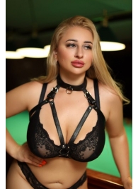 Черная кожаная сбруя с ошейником plus size из нежной кожи - БДСМ Арсенал - купить с доставкой в Северодвинске