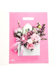 Розовый пакет с цветочным принтом и вырубной ручкой (40х31 см) - Сима-Ленд - купить с доставкой в Северодвинске