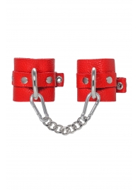 Красные мягкие кожаные наручники с люверсами - Pecado - купить с доставкой в Северодвинске