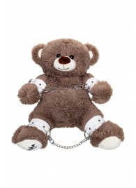 Бондажный набор: бурый мишка с белыми оковами и наручниками - Pecado - купить с доставкой в Северодвинске