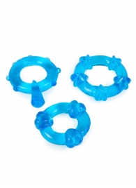 Набор из 3 синих эрекционных колец с различным рельефом - Erowoman-Eroman - в Северодвинске купить с доставкой