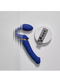 Синий безремневой страпон Multi Orgasm Bendable Strap-On size XL с клиторальной стимуляцией - Strap-on-me - купить с доставкой в Северодвинске