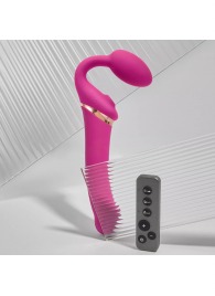 Ярко-розовый безремневой страпон Multi Orgasm Bendable Strap-On size L с клиторальной стимуляцией - Strap-on-me - купить с доставкой в Северодвинске
