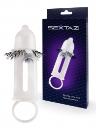 Эластичная насадка на пенис с подхватом мошонки и стимулирующими «ресничками» - Sextaz - в Северодвинске купить с доставкой