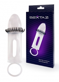 Закрытая насадка на пенис с подхватом мошонки и стимулирующими «ресничками» - Sextaz - в Северодвинске купить с доставкой