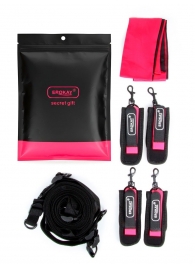 Черно-розовый эротический набор: фиксатор, оковы, наручники, повязка - Erokay - купить с доставкой в Северодвинске