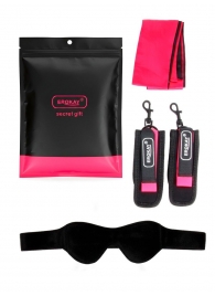 Черно-розовый эротический набор: маска, наручники и повязка - Erokay - купить с доставкой в Северодвинске