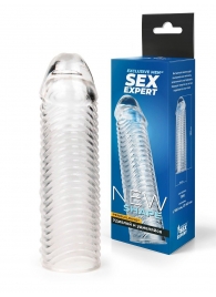 Прозрачная закрытая насадка на пенис с ребрышками - 16 см. - Sex Expert - в Северодвинске купить с доставкой