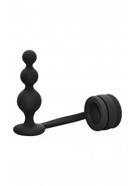 Черное эрекционное кольцо с анальной елочкой Cockring With Beaded Anal Plug - Dream Toys - в Северодвинске купить с доставкой