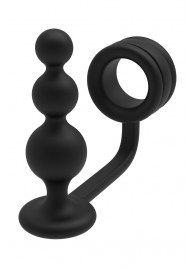 Черное эрекционное кольцо с анальной елочкой Cockring With Beaded Anal Plug - Dream Toys - в Северодвинске купить с доставкой