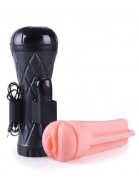 Телесный мастурбатор-вагина в черной колбе с вибрацией - Boys of Toys - в Северодвинске купить с доставкой