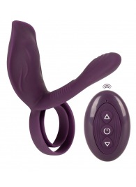 Фиолетовая насадка на член с клиторальным отростком и пультом ДУ RC Couple’s Vibrator 2 - Orion - в Северодвинске купить с доставкой
