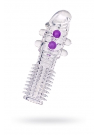 Гелевая прозрачная насадка с шариками и шипами - 14 см. - Toyfa Basic - в Северодвинске купить с доставкой Гелевая прозрачная насадка с шариками и шипами - 14 см. - Toyfa Basic - в Северодвинске купить с доставкой