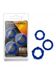 Набор из 3 синих эрекционных колец Stay Hard Beaded Cockrings - Blush Novelties - в Северодвинске купить с доставкой