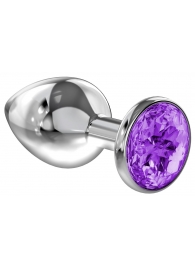 Малая серебристая анальная пробка Diamond Purple Sparkle Small с фиолетовым кристаллом - 7 см. - Lola Games - купить с доставкой в Северодвинске