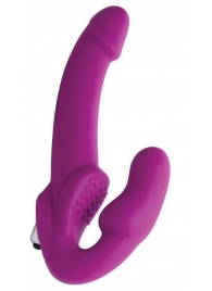 Ярко-розовый безремневой вибрострапон Evoke Vibrating Strapless Silicone Strap-on Dildo - XR Brands - купить с доставкой в Северодвинске