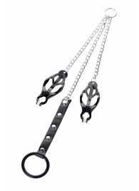 Черно-серебристые зажимы для сосков с кольцом для пениса TOYFA Metal - ToyFa - купить с доставкой в Северодвинске