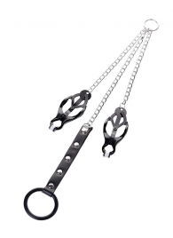 Черно-серебристые зажимы для сосков с кольцом для пениса TOYFA Metal - ToyFa - купить с доставкой в Северодвинске