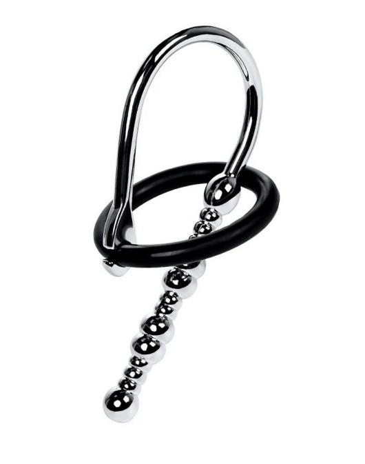 Серебристый уретральный плаг-бусины TOYFA Metal с мягким фиксириющим кольцом - ToyFa - купить с доставкой в Северодвинске