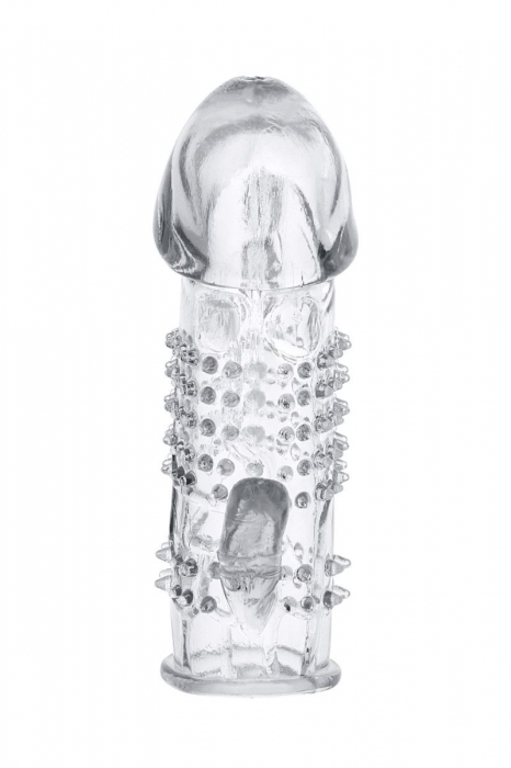 Прозрачная гелевая насадка с шипами и клиторальным отростком - 13 см. - Toyfa Basic - в Северодвинске купить с доставкой