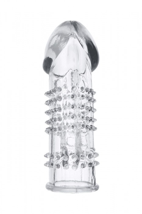 Прозрачная гелевая насадка с шипами и клиторальным отростком - 13 см. - Toyfa Basic - в Северодвинске купить с доставкой