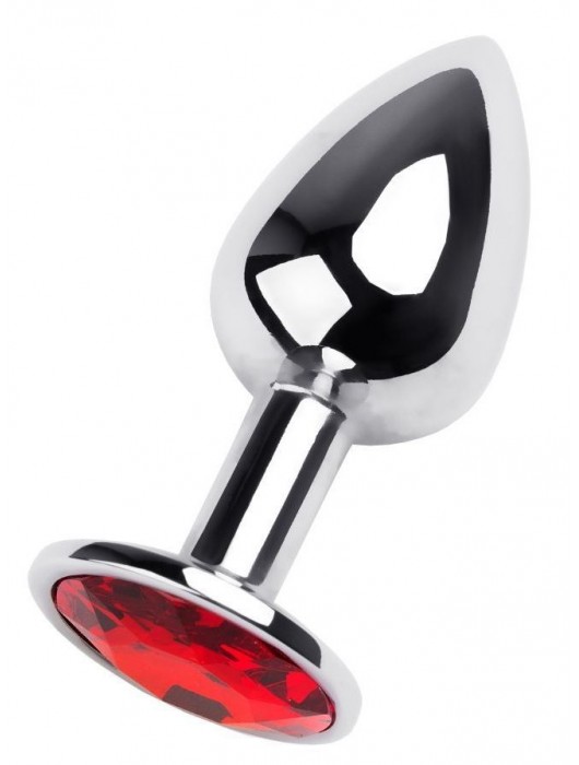 Маленькая коническая серебристая анальная пробка с красным кристаллом - 7 см. - ToyFa - купить с доставкой в Северодвинске