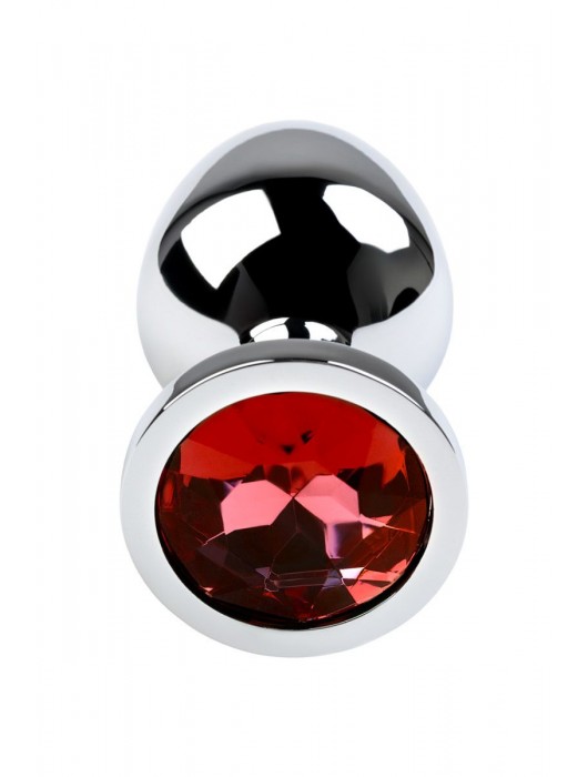 Серебристая коническая анальная пробка с красным кристаллом - 8 см. - ToyFa - купить с доставкой в Северодвинске