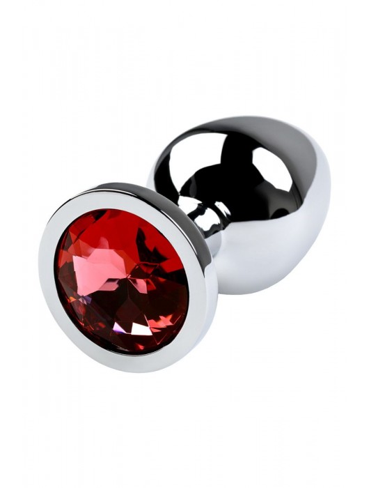 Серебристая коническая анальная пробка с красным кристаллом - 8 см. - ToyFa - купить с доставкой в Северодвинске