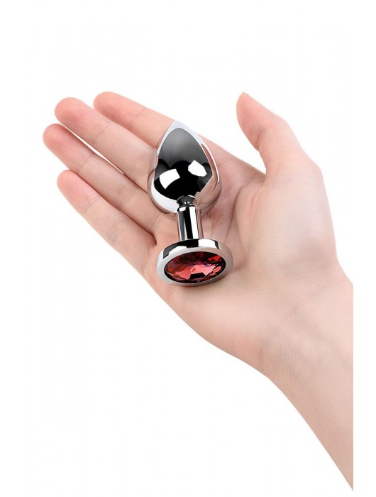 Серебристая коническая анальная пробка с красным кристаллом - 8 см. - ToyFa - купить с доставкой в Северодвинске