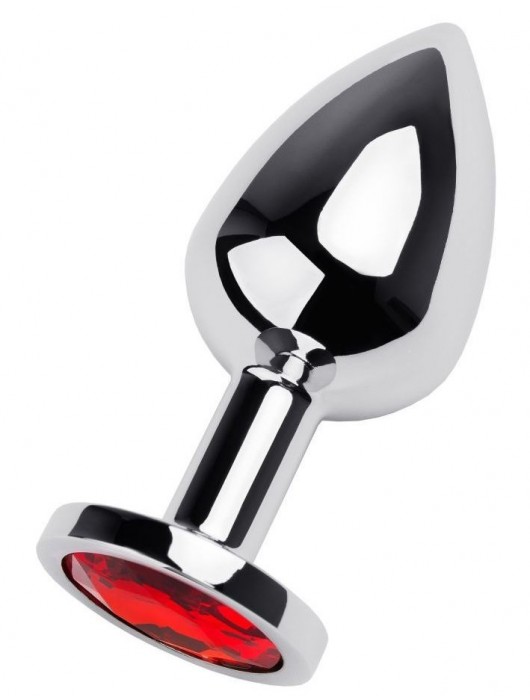 Серебристая коническая анальная пробка с красным кристаллом - 8 см. - ToyFa - купить с доставкой в Северодвинске