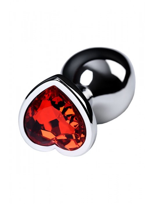 Серебристая коническая анальная пробка с красным кристаллом-сердечком - 7 см. - ToyFa - купить с доставкой в Северодвинске