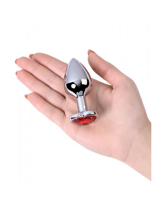 Серебристая коническая анальная пробка с красным кристаллом-сердечком - 7 см. - ToyFa - купить с доставкой в Северодвинске