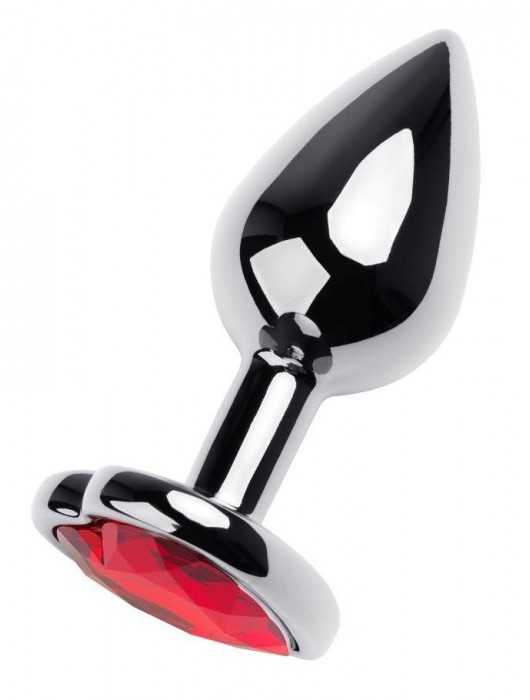 Серебристая коническая анальная пробка с красным кристаллом-сердечком - 7 см. - ToyFa - купить с доставкой в Северодвинске