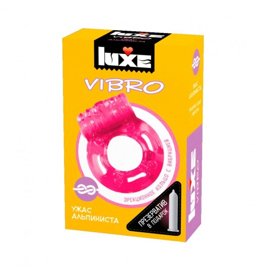 Розовое эрекционное виброкольцо Luxe VIBRO  Ужас Альпиниста  + презерватив - Luxe - в Северодвинске купить с доставкой