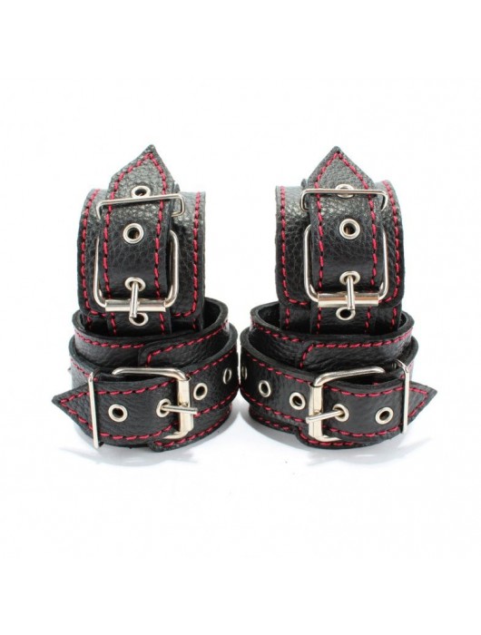 Черный бондажный набор с красной строчкой - БДСМ Арсенал - купить с доставкой в Северодвинске