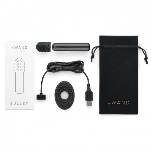 Черная вибропулька Le Wand Bullet с 2 нежными насадками - Le Wand