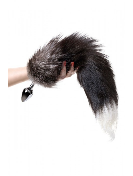 Серебристая металлическая анальная втулка с хвостом чернобурой лисы - размер S - ToyFa - купить с доставкой в Северодвинске