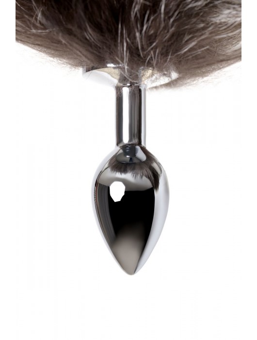 Серебристая металлическая анальная втулка с хвостом чернобурой лисы - размер S - ToyFa - купить с доставкой в Северодвинске