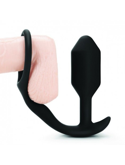 Черное эрекционное кольцо с анальным плагом Snug   Tug - b-Vibe - в Северодвинске купить с доставкой