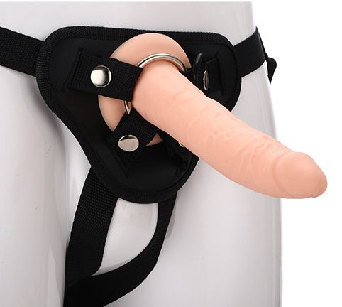 Телесный страпон на черных трусиках STRAP ON REAL DILDO - 20 см. - Dream Toys - купить с доставкой в Северодвинске