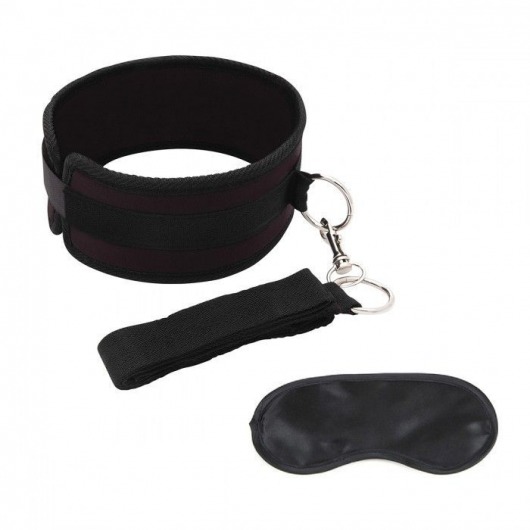 Черный ошейник с длинным поводком Collar and Leash Set - Lux Fetish - купить с доставкой в Северодвинске